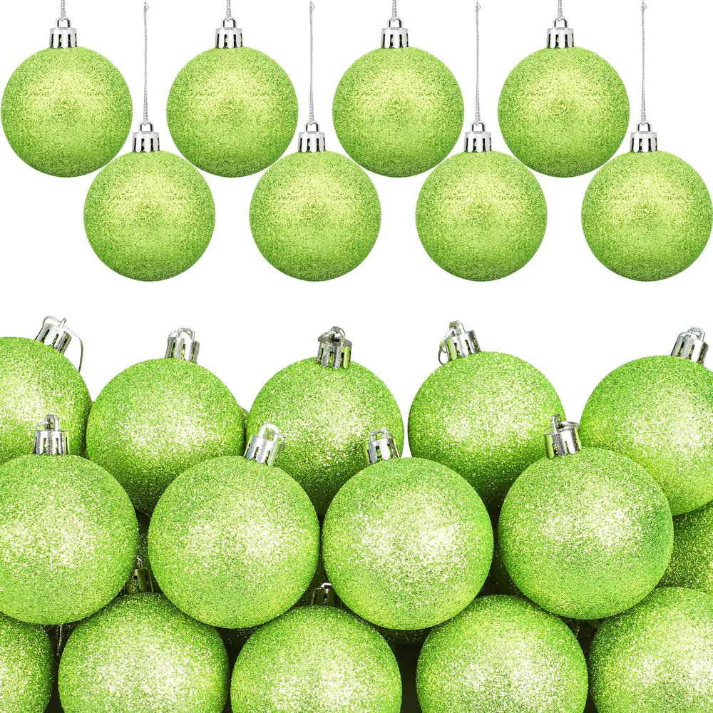 12 Pcs Lime Green Ball Ornaments 2.4 Inch Christmas Shatterproof Tree Decorations Glittering Plastic Hanging Ball Ornaments for Xmas Tree Home Holiday Party Decor