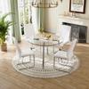 gopop 5-Piece Dining Table Set for 4, Round Glass Dining Table Set for 4, Tempered Glass Table Top&4 Chairs with Faux Leather Padded Seat High Back and Sturdy Chrome Legs. view 2