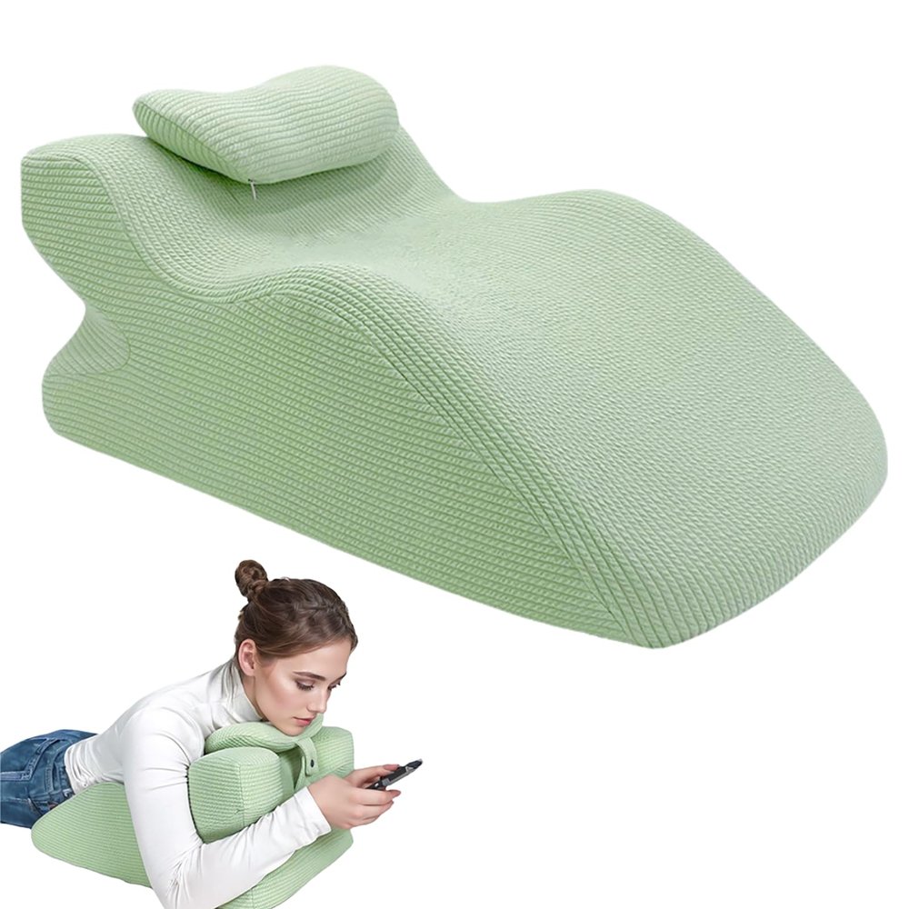 GZYLCH Ergonomic Prone Position Pillow, Triangle Back Cushion, Reading Pillow Backrest, Reading Wedge Pillow for Headboard, Back & Neck Pain Relief Incline Cushion, Removable Washable (Green)