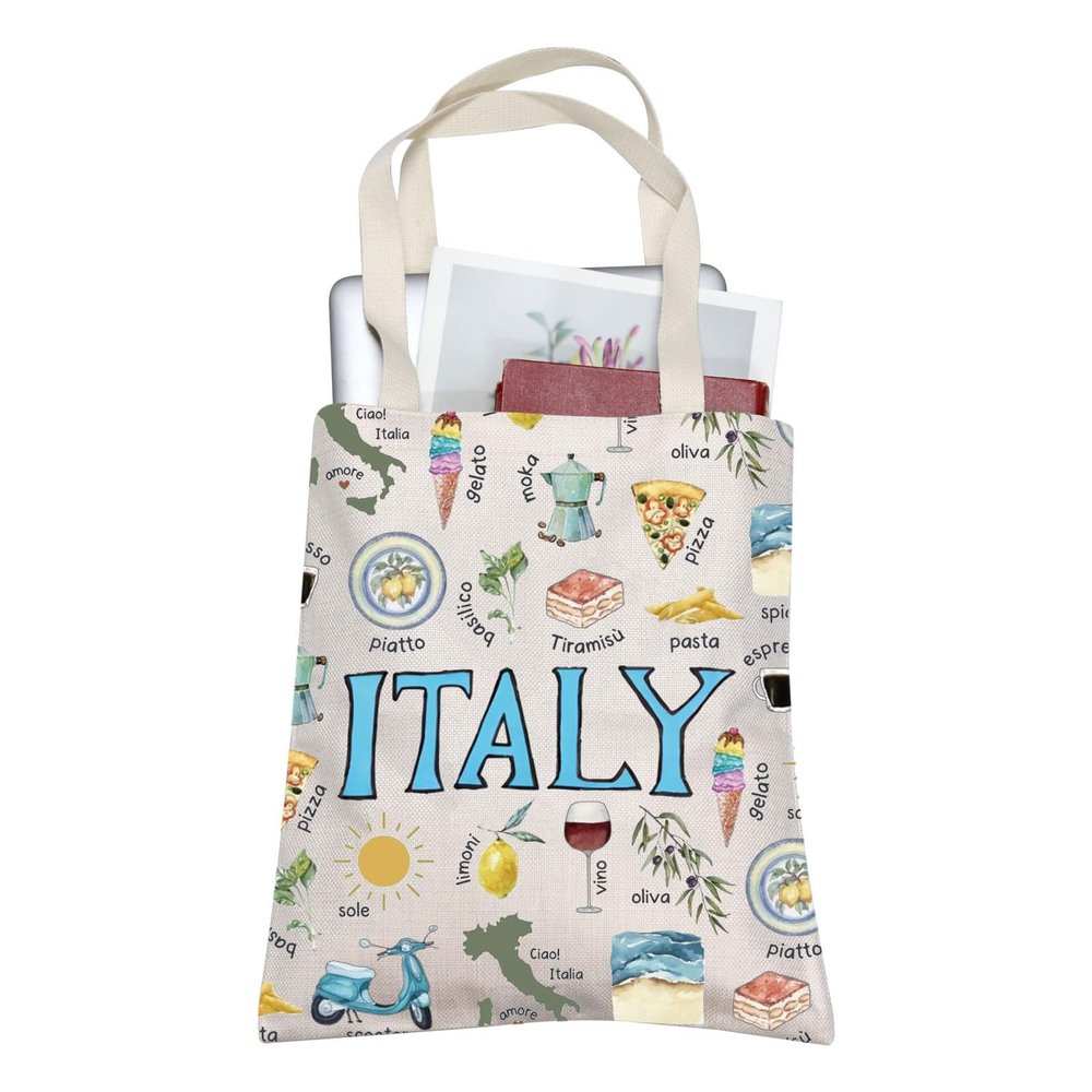 BLUPARK Italy Tote Bag Italy Travel Souvenir Gift Italy Travel Canvas Shoulder Bag Travel Lover Gift Italian Summer Shopping Bag (canvas, Italy Tote)