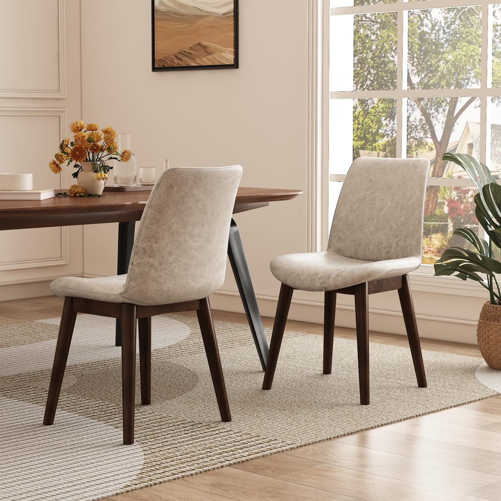 JESONVID Monte Dining Chair Set of 2, Modern Kitchen Dining Room Chairs, Upholstered Dining Accent Armless Side Chairs in Faux Leather Cushion Seat & Sturdy Wooden Legs(Walnut Silvery Gray)