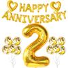 Gold Happy Anniversary Balloons Letters - 18 Inch with Giant Gold Number 2 Balloon - 40 Inch | 2 Balloon Number for Gold Happy Anniversary Banner | Happy Anniversary Decorations view 1