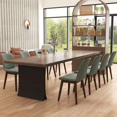 JESONVID Monte Dining Chair Set of 6, Modern Kitchen Dining Room Chairs, Upholstered Dining Accent Armless Side Chairs in Faux Leather Cushion Seat & Sturdy Wooden Legs(Walnut Aqua)