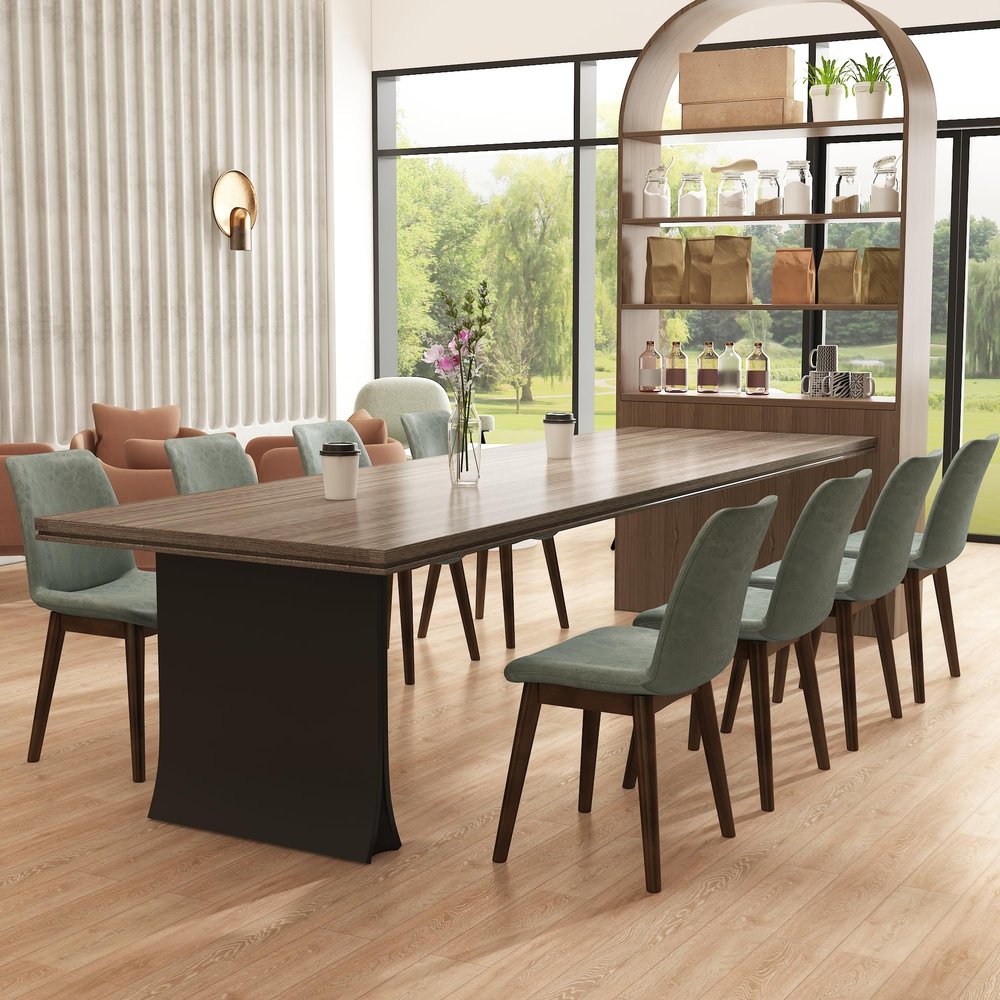 JESONVID Monte Dining Chair Set of 6, Modern Kitchen Dining Room Chairs, Upholstered Dining Accent Armless Side Chairs in Faux Leather Cushion Seat & Sturdy Wooden Legs(Walnut Aqua)