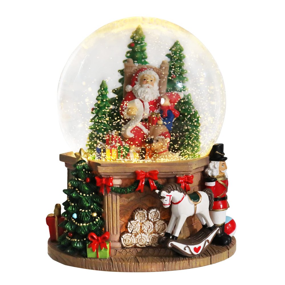 Taman Christmas Snow Globe, Santa with Gifts,White Horse,Nutcracker Musical with Swirling Glitter Snowflakes Lighted Christmas Decorations Tabletop Home Dcor