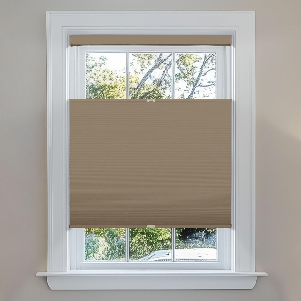 Berissa Blackout Cellular Shades for French Door Window, Top Down Bottom Up 1" Honeycomb Fabric Thermal Insulated Privacy Blinds for Indoor Windows, Front Back Doors, Brown, 74" W x 64" H