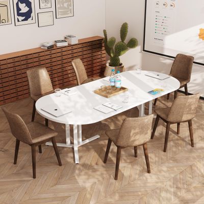 JESONVID Monte Dining Chair Set of 6, Modern Kitchen Dining Room Chairs, Upholstered Dining Accent Armless Side Chairs in Faux Leather Cushion Seat & Sturdy Wooden Legs(Walnut Coffee)