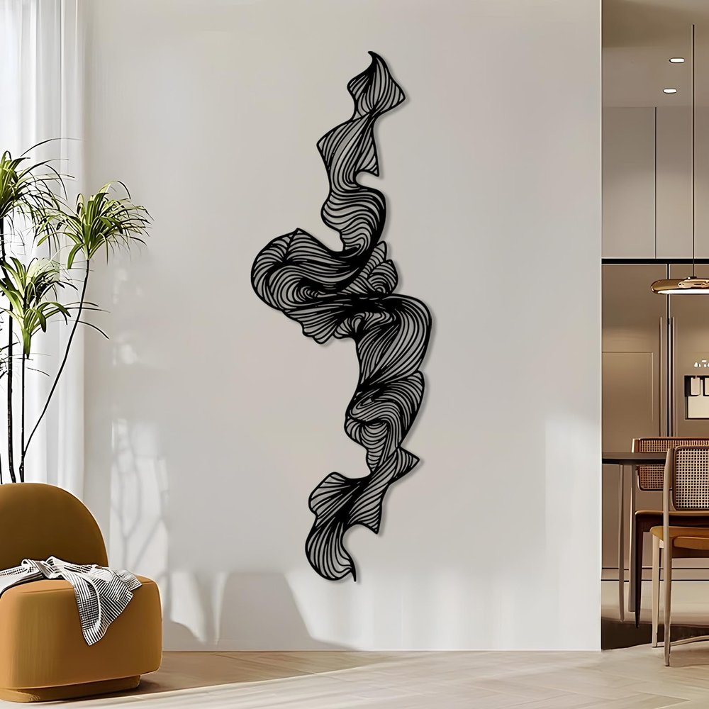 Idadey Abstract Metal Wall Art, Metal Linear Geometry, Minimalist Zen Bedroom Decor, Contemporary Industrial Hanging, Sleek Modern Accent, Luxury Living Room Art, wall decor living room (Black, 53x18in|135x46cm)
