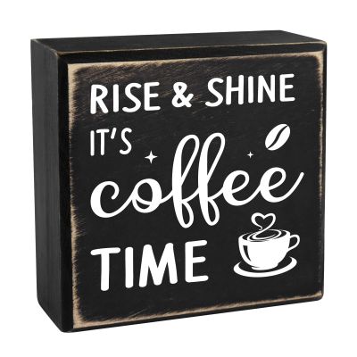 Pigort Farmhouse Coffee Bar Sign, Coffee Decorations For Home Decor, 4"x4" Wood Plaque for Home Kitchen Tabletop Decor (Coffee time)