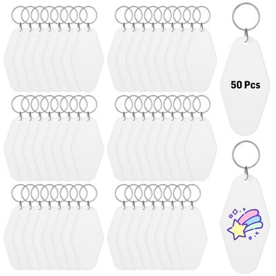 Chewtoyo Vintage Hotel Keychains Bulk, 50 Pcs Blank Motel Keychains, Plastic Rhombus Luggage Tags With Rings, Sublimation Heat Transfer Keychains For Diy Craft Ornaments
