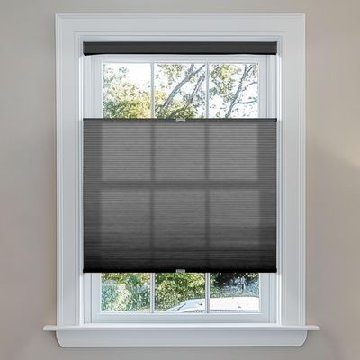 Berissa Light Filtering Door Blinds,Top Down Bottom Up Cellular Shades for French Door Window,1" Honeycomb Fabric Thermal Insulated Privacy for Indoor Windows,Front Back Doors,Black. 24" W x 64" H