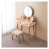 YOUQUEEN Dressing Table Vanity Desk with 2 Drawers, 1 Mirror, 1 Vanity Stool, Girls Desk Dresser Women's Bedroom Bathroom Small Space Dressing Table with Mirror view 1