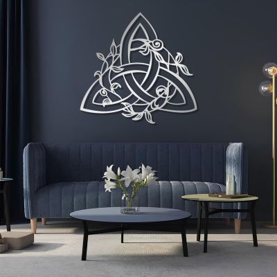 Celtic Trinity Knot Metal Wall Decor, Tree in Leaf Wall Art, Metal Wall Art, Floral Celtic, Celtic Knot Wall Hangings, Housewarming Gift, Metal Wall Decor for Living Room (Silver, 18"x19"|45x47cm)