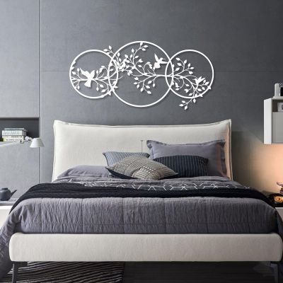 Bird on the Branch Metal Wall Decor, Metal Bird Wall Decor, Metal Bird Silhouette Tree Art, Bird Wall Decor, Branch Wall Decor, Bird Lover Gift, Wall Decor Living Room (White, 53x25in | 135x64cm)
