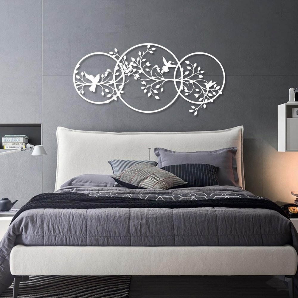 Bird on the Branch Metal Wall Decor, Metal Bird Wall Decor, Metal Bird Silhouette Tree Art, Bird Wall Decor, Branch Wall Decor, Bird Lover Gift, Wall Decor Living Room (White, 53x25in | 135x64cm)