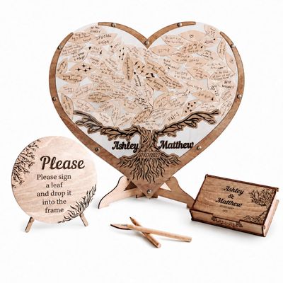 Custom Wedding Guest Book Alternative, Clear Heart Frame with Tree Design