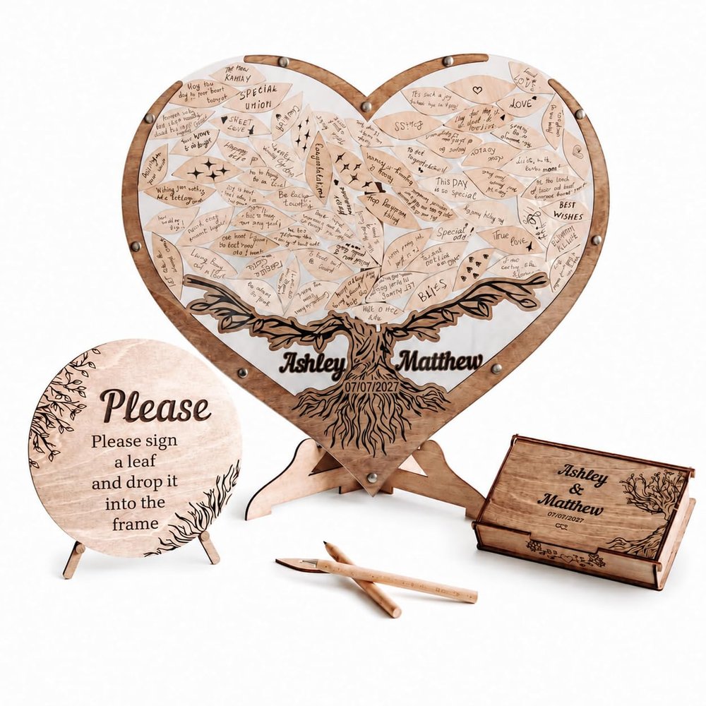 Custom Wedding Guest Book Alternative, Clear Heart Frame with Tree Design