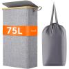 Lifewit 75L Slim Laundry Hamper with Lid, Narrow Laundry Basket with Removable Bag & Bamboo Handles, Fodable Thin Dirty Clothes Hamper for Laundry Collapsible Bin for Bathroom Bedroom Dorm, Gray view 1