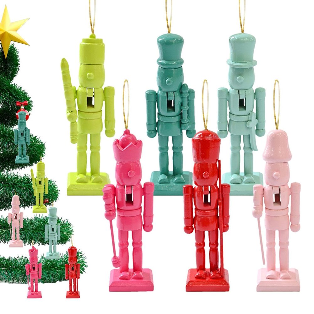 HomeLoft Basics 6 Christmas Nutcracker Ornament Set, 4.9in Wooden Nutcracker Figures Christmas Tree Decoration, Christmas Nutcrackers Decorations Desktop Decoration, A Suit, LJ63695MVCMI8LF7R84