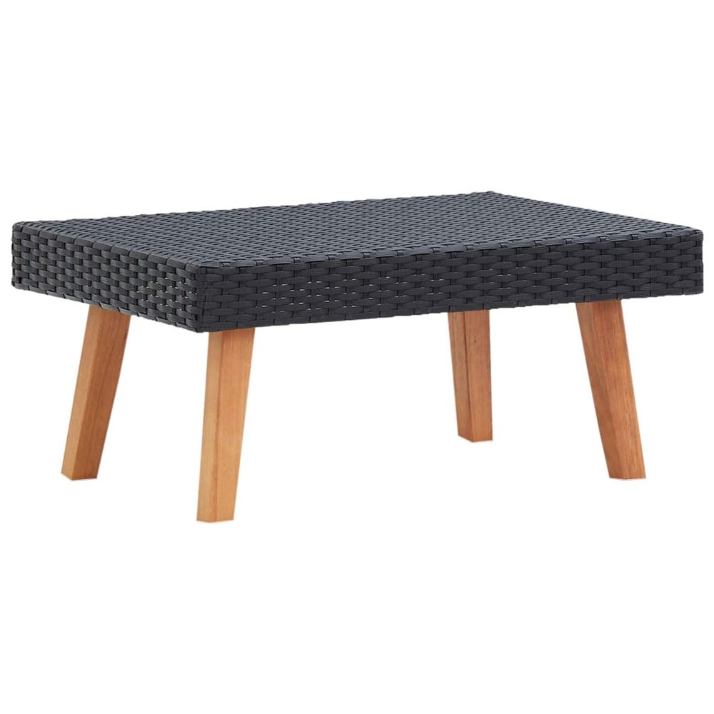 Gecheer Black Rectangular Outdoor Coffee Table PE Rattan & Powder-Coated Steel, 27.6 x 27.6 x 13.0 Inches, Eucalyptus Wood Accents, Patio Balcony Poolside Use