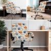 Fall Office Chair Cover Stretch Computer Chair Cover Spandex Desk Rotating Boss Chair Slipcover Thanksgiving Flowers Leaf Orange Blue Pumpkin Light Beige Chair Protector with Armrest Cover, Medium view 4