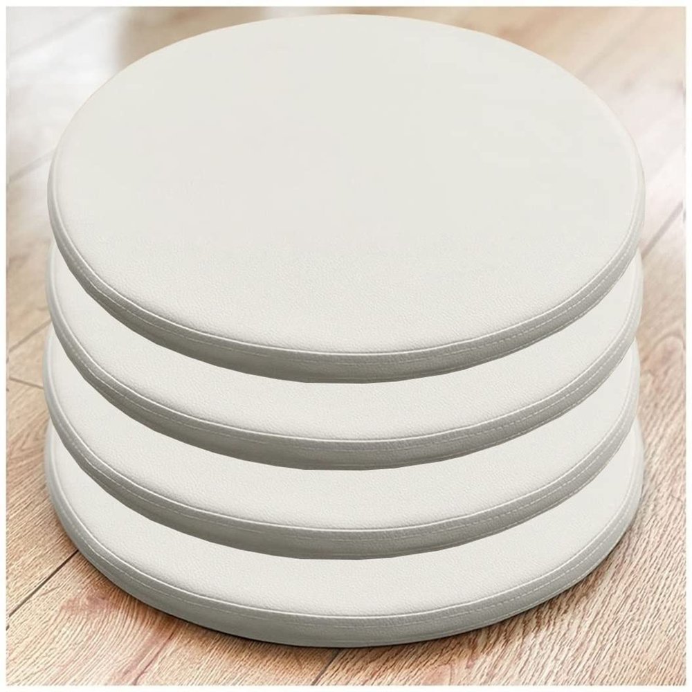 4 Pack Round Chair Cushion/Round PU Leather Seat Cushion, Round Memory Foam Waterproof Chair Pad for Round Stool Dining Room Living Room Outdoor