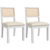 Westice Rattan Dining Chairs Set of 2, Farmhouse Natural Dining Room Chairs with Upholstered Cushion, Wood Armless Chairs for Kitchen/Restaurant, White view 1