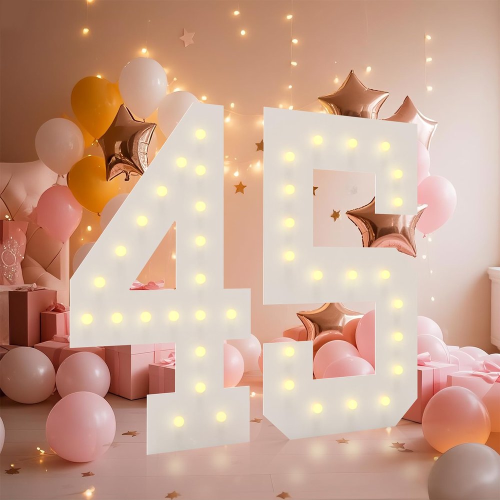 4FT Light Up Numbers, Marquee Numbers 4 Feet Tall Giant Number 45 Mosaic Big Number Sign for 45th Birthday Party Backdrop Anniversary Decorations, Pre-Cut Large Frame 45