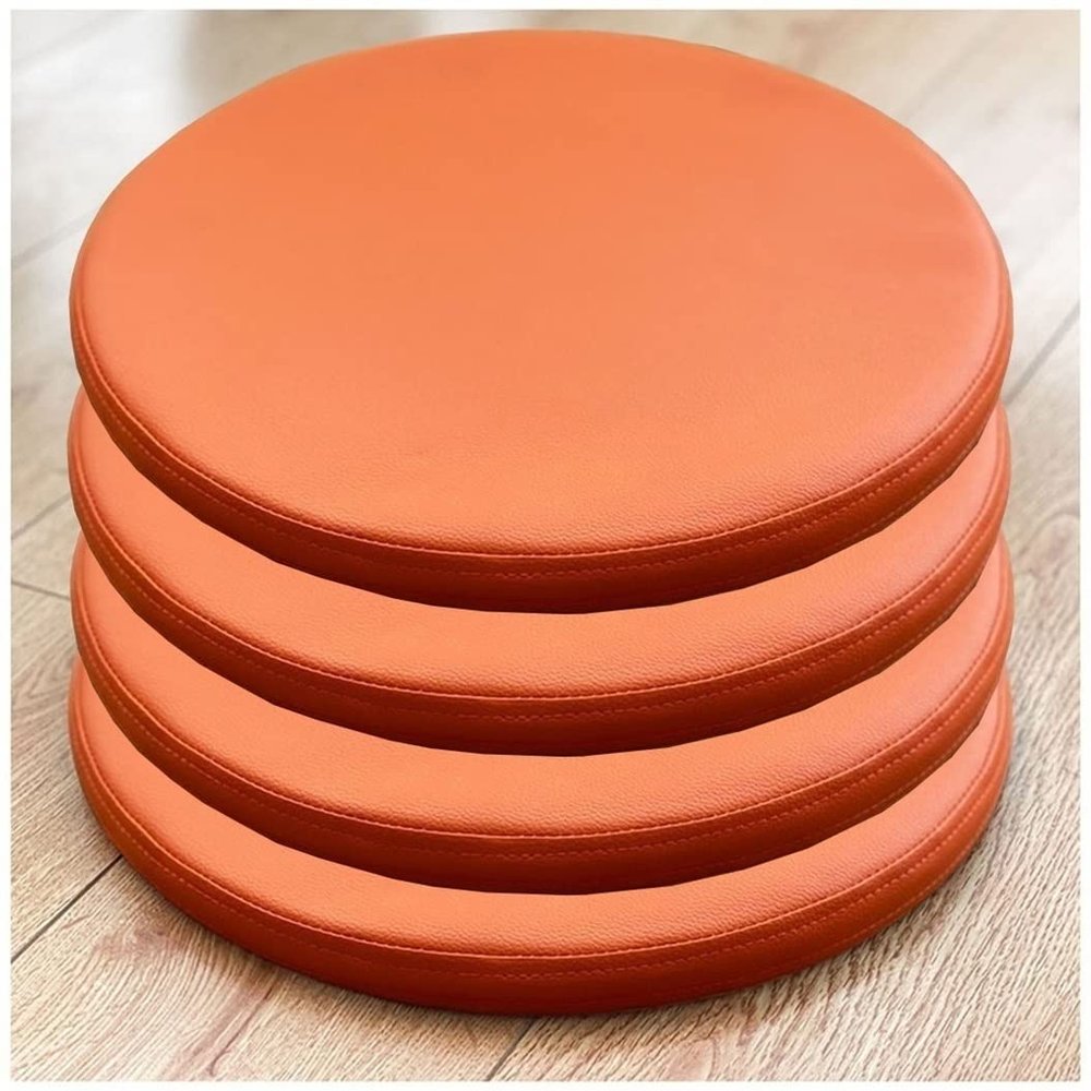 4 Pack Round Chair Cushion/Round PU Leather Seat Cushion, Round Memory Foam Waterproof Chair Pad for Round Stool Dining Room Living Room Outdoor