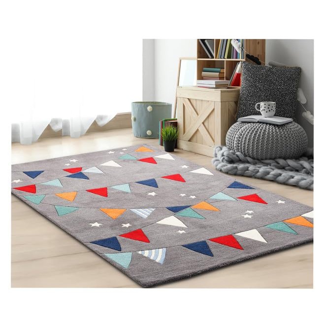 FIBERFUSION Flags Designer Carpet Fur Rugs for Children's Room Bedroom Living Room Microfiber Rugs Modern Interior Carpets Grey (Size, 7x10)