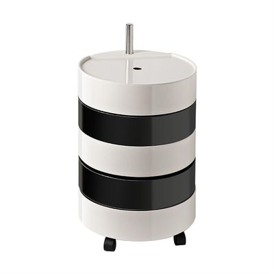AXFCBDF 360 Rotating Round Side Table with Storage, Movable Bedside Table, Rolling Nightstand, Small Bathroom Cabinet, for Living Room(Black and White)