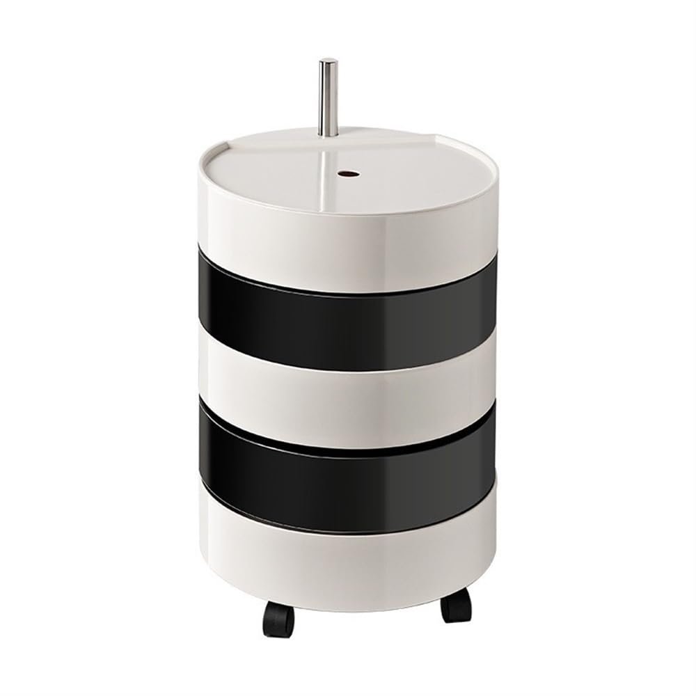 AXFCBDF 360 Rotating Round Side Table with Storage, Movable Bedside Table, Rolling Nightstand, Small Bathroom Cabinet, for Living Room(Black and White)