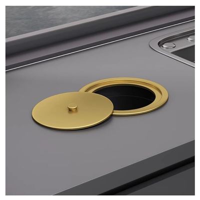 zktoermn Countertop Waste ChuteSwing Trash Can LidRound Recessed Counter Top CoverBrushed Surface Trash Grommetfor Office, Restaurant, Restroom(Gold,D-22cm)
