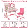 ehozirta Kids Study Desk Chair Set,Height Adjustable Set School Study Table for Kids,Desk with Chair Gift, Children Desk with Large Writing Board, Bookshelf and Drawer Pink view 2