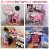 ehozirta Kids Study Desk Chair Set,Height Adjustable Set School Study Table for Kids,Desk with Chair Gift, Children Desk with Large Writing Board, Bookshelf and Drawer Pink view 3