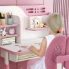 ehozirta Kids Study Desk Chair Set,Height Adjustable Set School Study Table for Kids,Desk with Chair Gift, Children Desk with Large Writing Board, Bookshelf and Drawer Pink view 4