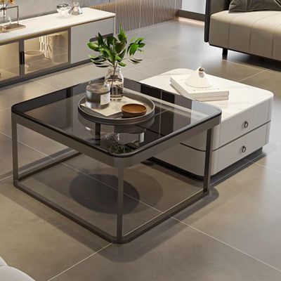 EKDJSN Nesting Square Coffee Table, Three-Dimensional Chassis and High and Low Stacking Nesting Table, Coffee Table Set of 2 with Drawer Storage, Can Bear About 100KG(27in+24in)
