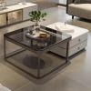 EKDJSN Nesting Square Coffee Table, Three-Dimensional Chassis and High and Low Stacking Nesting Table, Coffee Table Set of 2 with Drawer Storage, Can Bear About 100KG(27in+24in) view 1