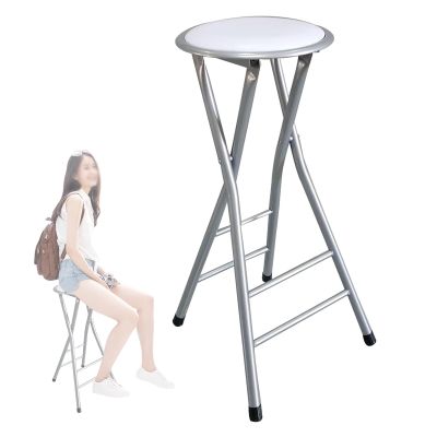 24/28inch Outdoor Folding Bar Stool, Portable Kitchen Breakfast High Chair, Counter Height Foldable Round Padded Seat for Adults(White,24inch/60cm)