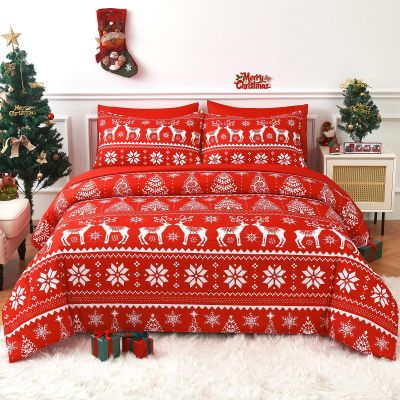 YIYEA Christmas Comforter Set, 7 Pieces Bed in a Bag, Christmas Bedding Sets with Comforter, Flat Sheet, Fitted Sheet, 2 Embroidered Pillowcases, and 2 Printed Pillowcases, King