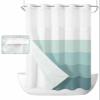 No Hook Cloth Fabric Shower Curtain with Snap in Liner, Simple Stripe Waterproof Shower Curtains Set with See Through Top Window, Teal Green Gradient Stripes Textured Bath Curtains Shower 36"x78" view 1