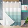 No Hook Cloth Fabric Shower Curtain with Snap in Liner, Simple Stripe Waterproof Shower Curtains Set with See Through Top Window, Teal Green Gradient Stripes Textured Bath Curtains Shower 36"x78" view 2