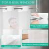 No Hook Cloth Fabric Shower Curtain with Snap in Liner, Simple Stripe Waterproof Shower Curtains Set with See Through Top Window, Teal Green Gradient Stripes Textured Bath Curtains Shower 36"x78" view 4