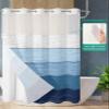 No Hook Cloth Fabric Shower Curtain with Snap in Liner, Farmhouse Rustic Waterproof Shower Curtains Set with See Through Top Window, Country Gradient Stripes Blue Bath Curtains Shower 48"x72" view 2