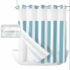 No Hook Cloth Fabric Shower Curtain with Snap in Liner, Modern Simple Waterproof Shower Curtains Set with See Through Top Window, Green Geometric Stripe Bath Curtains Shower 60"x72" view 1