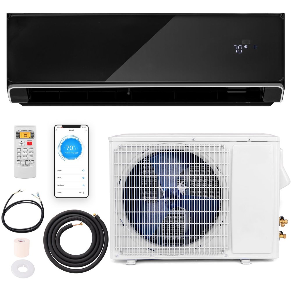 RELAX4LIFE Wifi Enabled Mini Split AC/Heating System, 12000BTU Ductless Air Conditioner & Heater w/Heat Pump, Remote, Cools up to 750 Sq.Ft, Installation Kit, 22 SEER2 208-230V Inverter Split AC Unit