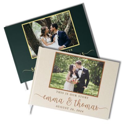 Wedding Guest Book Personalized with Bride and Groom Photo, Names, Date, Elegant Guest Book Weddings Reception, Guest Book with Photo on The Cover, Customized Signing, Registry Book for Visitors, D2