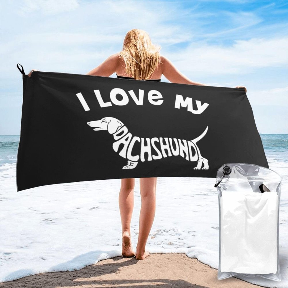 Byoblu I Love My Daschund Beach Towel Absorbent Bath Towel Quick Dry Towel Oversized Super 27.5"X55"