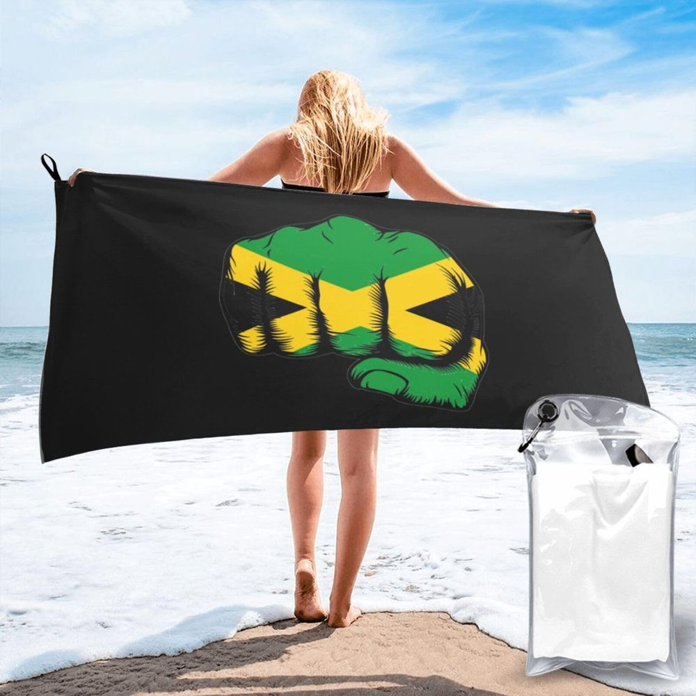Byoblu Flag of Jamaica Fist Power Beach Towel Absorbent Bath Towel Quick Dry Towel Oversized Super 31.5"X63"