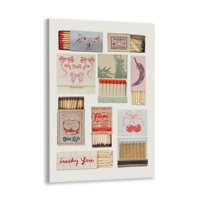 Trendy Vintage Matchbook Canvas Print Pink Coquette Retro Matches Y2k Room Decor Aesthetic Funky Lucky You Wall Art Cute Girly Bedroom Posters 16x24inch Framed, style-5